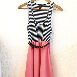 Cute Striped Hi Low Belted Dress